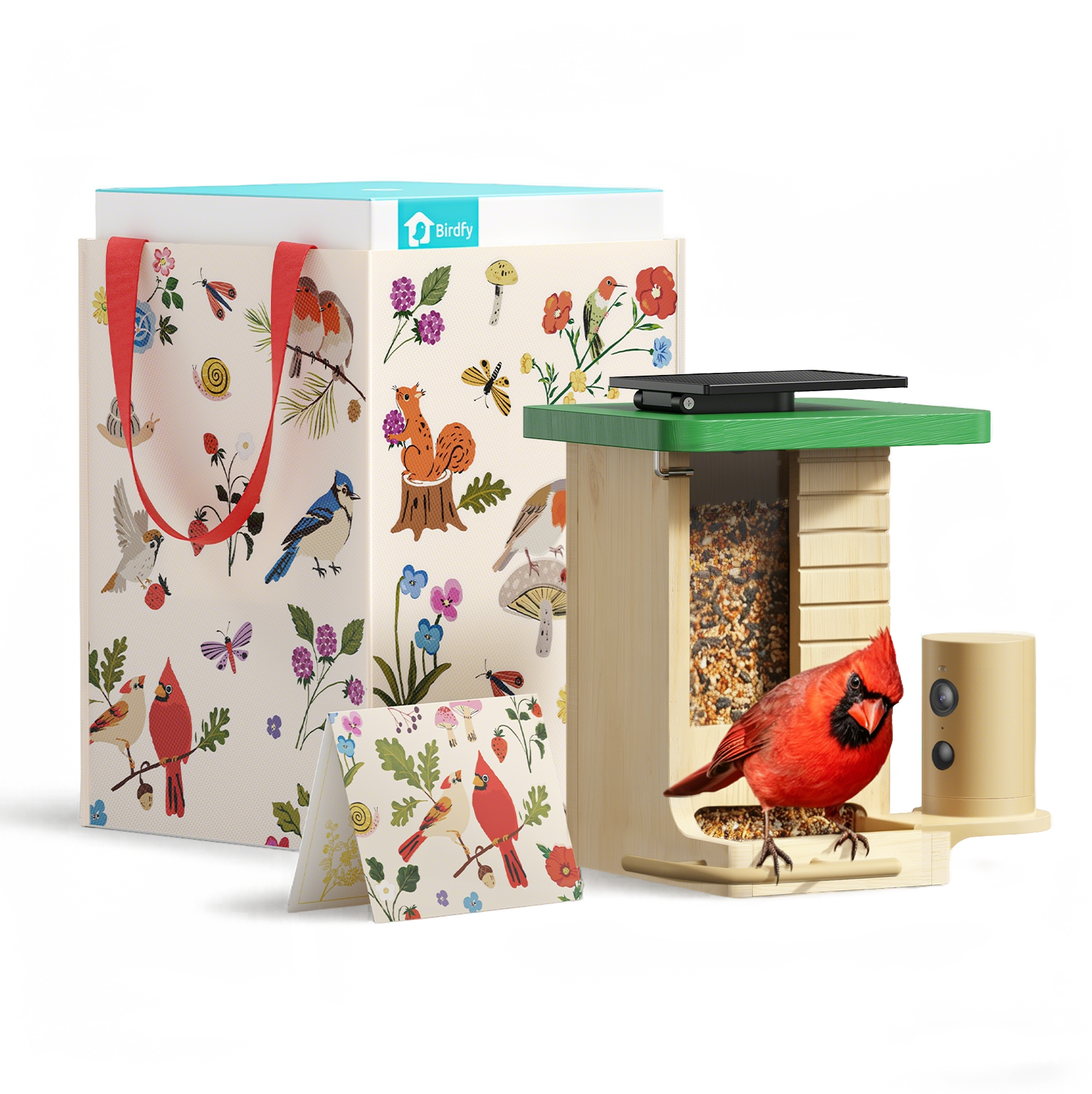 Birdfy Wooden Bird Feeder Camera, AI Bird ID, Eco-Friendly Wood Feeder