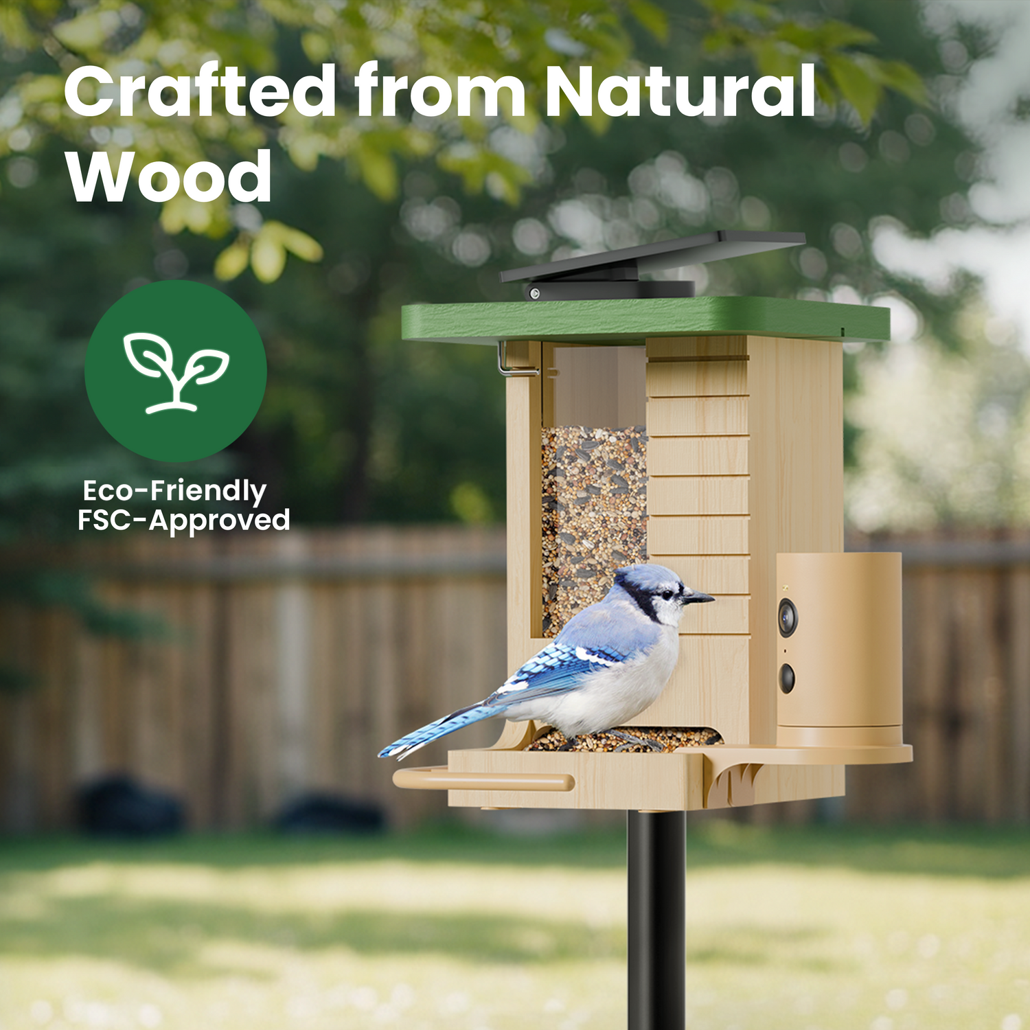 Birdfy Feeder Wood - Wooden Smart Bird Feeder with Camera